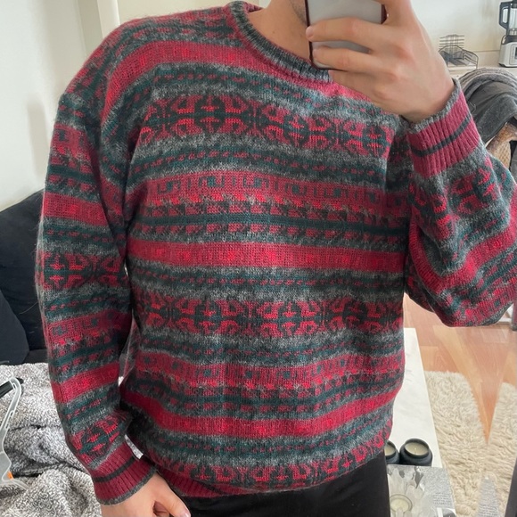 Vintage Pulligan Mohair Blend Red/Gray Southwestern Ugly Grandpa Sweater Large - Picture 2 of 10
